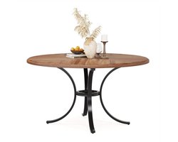 Ronde Eettafel – Uitklapbare Tafel – Eetkamertafel – Keukentafel – Tafel Voor 4-6 Personen – Bruine Houtlook – Krasbestendig Oppervlak – Uitschuifbaar Blad