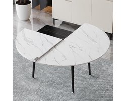 Ronde eettafel - Uitschuifbaar blad - Extra zitplaatsen - Opvouwbaar ontwerp - 150 cm - Wit