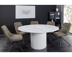 Ronde eettafel UNIQUE 120cm wit keramiek met zuilvoet - 46383