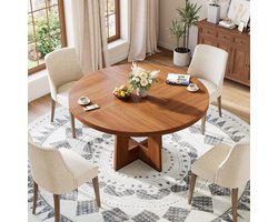 Ronde eettafel van 47 inch – Keukentafel voor 4-6 personen – Ronde tafels met stevig voetstuk – Ruimtebesparend eetkamermeubilair voor de woonkamer en keuken – 120 × 120 × 75 cm – Rood walnoot
