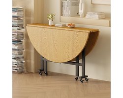 Ronde eettafel van hout, inklapbare verlengtafel voor de keuken, met 6 wielen, veelzijdig inzetbaar, ideaal voor diner op kantoor