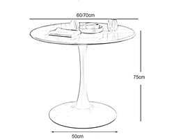 Ronde Eettafel - Voetstuk Tafel - Kleine Ruimte - Tulpenbasis Stijl - 70cm Diameter