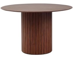 Ronde Eettafel voor 4-6 Personen - Rustieke Stijl met Houten Voet - Donkerbruine Keukentafel van MDF - 120 x 120 x 76 cm - Minimalistisch Design - Waterdicht Tafelblad - Bruin