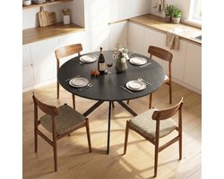Ronde eettafel voor 4 personen - industriële keukentafel met stalen poten - voor eetkamer - keuken - zwart