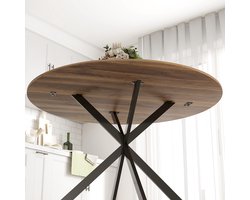 Ronde eettafel voor 4 personen - industriële keukentafel met stalen poten - voor eetkamer of keuken - donkerbruin