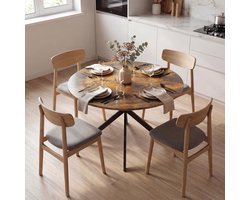 Ronde eettafel voor 4 personen - industriële keukentafel met stalen poten - voor eetkamer of keuken - rustiek bruin
