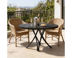 Ronde Eettafel - Zwarte Moderne Keukentafel - Houten Dining Table Voor 4-6 Personen - Kleine Vergadertafel En Koffietafel Met Kruispoten