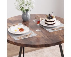 Ronde Eettafelset 2 Personen – Eettafel Rond – Tafel Met Stoelen – Compacte Eettafel – Kleine Eettafelset – Houtlook Tafelblad – Zwart Metalen Onderstel – Ruimtebesparend Ontwerp – Comfortabele Beklede Stoelen