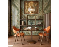 Ronde eettafelset voor 2 personen - Mid Century Modern Design met Walnoot Tafelblad & Metalen Poten - Compacte Bistrotafel met 2 Gestofferde Stoelen voor Keuken, Balkon of Kantoor - 80 cm Casa Serena