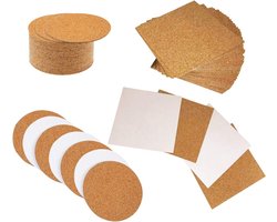 Ronde en vierkante zelfklevende kurken vellen - 80 stuks voor wanddecoratie, coasters en knutselprojecten