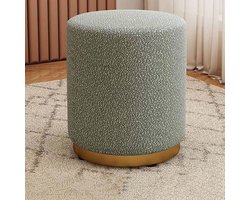 Ronde fluwelen poef - Ottomaan bijzettafel - Extra zitcomfort - Gouden metalen basis - 31x31x40cm - Grijs