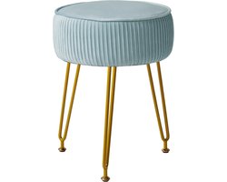 Ronde fluwelen voetenbankje - blauw - make-up salontafel - dressing tafel - goudkleurig stalen poten make up tafel