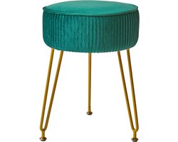 Ronde fluwelen voetensteun kruk Ottoman - make-up ijdelheidspak bijzettafel fluwelen kleedtafel zitpoef - bankkruk gouden stalen poten groen - L/G-30L