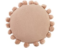 Ronde Gebreide Kussenhoes met Pompons | Cushion Cover | 40 cm | Katoen | Gedempt roze | met rits | Wonen | Woonaccessoires | Sierkussenhoes
