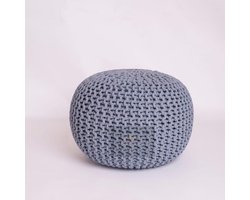 Ronde Gebreide Poef 50cm - Grote Katoenen Voetbank en Zitkruk - Handgemaakt Woonkamer Accessoire