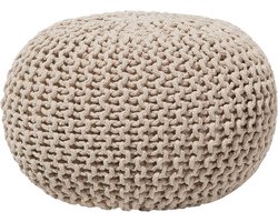 Ronde Gebreide Poef Beige Katoen 50x35 cm Comfortabel