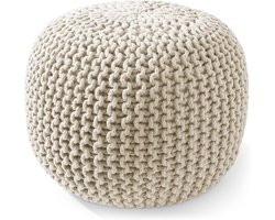 Ronde Gebreide Poef Ottoman Salontafel Voetenbank Katoen 50 cm Boho Stijl