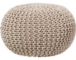 Ronde gebreide poef van katoen in beige, 40x25 cm