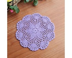 Ronde Gehaakte Tafelmatten Set van 2 - Katoenen Tafellopers en Coasters voor Borden, Vazen en Kopjes - Lichtpaars, 20 cm