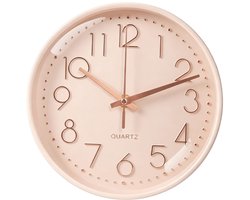 Ronde geruisloze wandklok met digitale weergave - 20 cm - Roze goud