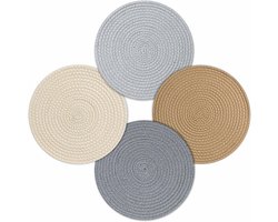 Ronde Gevlochten Placemats 30 cm - Set van 4 Katoenen Tafelmatten - Rustieke Kleuren voor Eettafel en Keuken