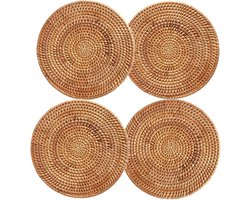 Ronde gevlochten placemats set van 4 - wilde rotan - isolatiepads voor potten, kommen, waterkoker en eettafel met rustieke sfeer