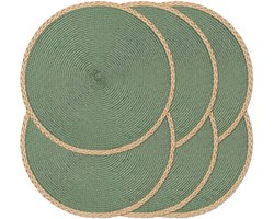 Ronde Gevlochten Placemats - Set van 6 - 38cm - Hittebestendig - Groen - Geweven Onderzetters voor Eettafel - Boho Tafeldecoratie - Afneembaar & Onderhoudsvriendelijk - Modern Farmhouse Style - Antislip