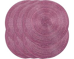 Ronde Gevlochten Placemats - Tafelmatten Set - Bescherming Eettafel - Hittebestendig Geweven - 38 cm - Paarse Glans