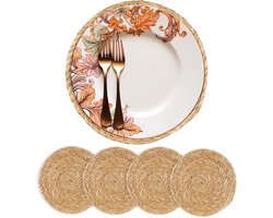 Ronde geweven placemats 12 inch set van 4 - Boheemse rotan placemats, natuurlijke waterhyacint placemats, geweven placemats in boerderijstijl, rustieke geweven rieten placemats voor eettafels, thuis, bruiloften