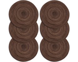 Ronde geweven placemats, 6-delige set, hittebestendig, antislip, wasbaar, geweven katoen, geschikt voor eettafel/keukentafelmatten.