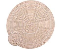 Ronde geweven placemats set van 8 katoenen tafelplacemats en onderzetters hittebestendig wasbare tafelmatten voor keuken eettafel thuis restaurant hotel cafés (beige)