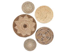 Ronde Geweven Wandmanden Set van 5 - Bohemian Decoratie voor Woonkamer, Kantoor en Slaapkamer