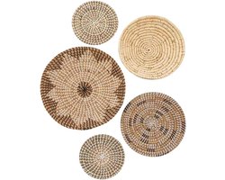 Ronde Geweven Wandmanden Set van 5 - Bohemian Decoratie voor Woonkamer, Kantoor en Slaapkamer