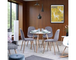 Ronde Glazen Eettafel Luma 80 cm – 4 personen – Glasblad & Naturel Beukenhouten Poten – Moderne Keukentafel & Woonkamertafel – Casa Serena