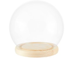 Ronde glazen klok met houten sokkel - Decoratieve vitrine voor planten en herinneringen