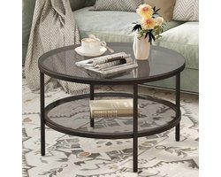 Ronde Glazen Koffietafel met Opbergruimte - 66cm Modern Accent Tafel voor Woonkamer en Slaapkamer