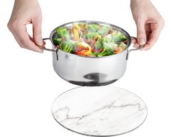 Ronde glazen onderzetter - marmerlook - 1 stuk - gehard glas - Ø 20 cm