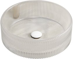 Ronde glazen opzetwastafel - Transparante waskom - 36 cm diameter - Kunstzinnige strepen - Krasvast kristalglas - Exclusief kraan en afvoer