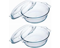 Ronde glazen ovenschaal met deksel - Set van 2x stuks - 3 liter - 27 x 23 x 11 cm - Ovenschotel schalen - Bakvorm