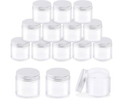 Ronde glazen potjes van 50 ml met deksels, ideaal voor het opslaan van crèmes en schoonheidsproducten, 15 stuks met aluminium deksels en binnenvoering