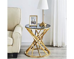 Ronde glazen salontafel met goudkleurig frame - moderne bijzettafel voor elk interieur