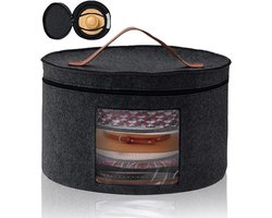 Ronde grijze hoedendoos – doos met opvouwbare hoeden - stof met ooglid en ritssluiting - lederen handgreep - transparant venster - hoedendoos - 42 x 25 cm (donkergrijs) - opbergdoos - accessoires