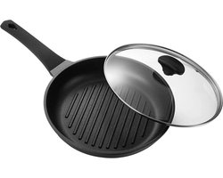 Ronde Grillpan met deksel - steakpan - koekenpan - Alle warmtebronnen LOOD, CADMIUM-vrij