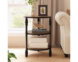 Ronde Houten Bijzettafel met 3 Niveaus - Industrieel Ontwerp voor Woonkamer en Slaapkamer