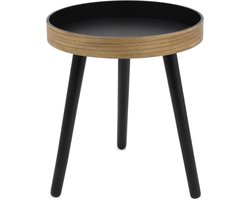 Ronde Houten Bijzettafel Natuurlijk met Zwart Accent – Moderne Soffafel