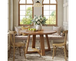 Ronde Houten Eettafel 120 cm – Landelijke Boerderijstijl – Eettafel met Stabiele Onderstel – Rustieke Eiken Tafel voor Eetkamer & Keuken – Inclusief 4 Stoelen