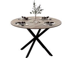 Ronde Houten Eettafel – Ronde Tafel – Eettafel – Vergadertafel – Koffietafel – X-Vormig Metalen Onderstel – Diameter 120 cm – Bruin Hout