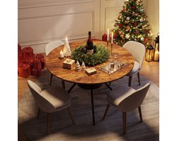 Ronde houten eettafel voor 4 tot 6 personen, 120 cm, met 1 open schap, geschikt voor eetkamer, keuken of woonkamer, Bruin