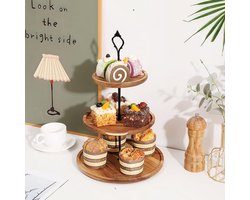 Ronde Houten Etagère 3 Lagen - Cupcake Standaard voor Taart en Gebak - Feestelijk Serveerplateau