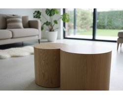 Ronde houten salontafel set van 2